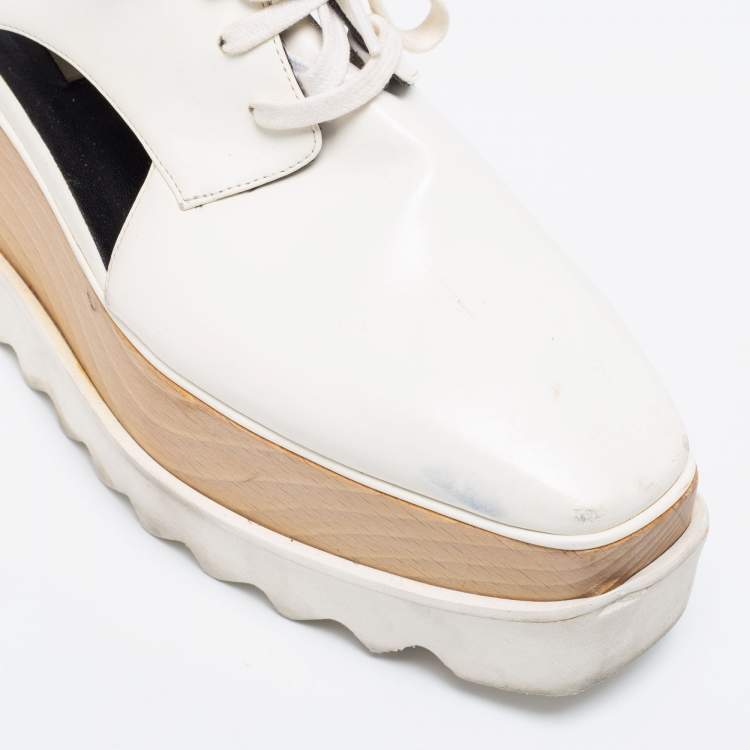 Pre Owned Stella McCartney White Faux Leather Coutout Elyse Sneakers Size 38.5