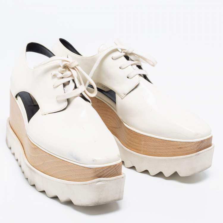Pre Owned Stella McCartney White Faux Leather Coutout Elyse Sneakers Size 38.5