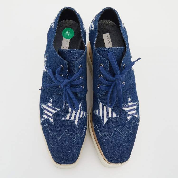Pre Owned Stella McCartney Blue Denim Elyse Star Platform Lace Up Sneakers Size 37