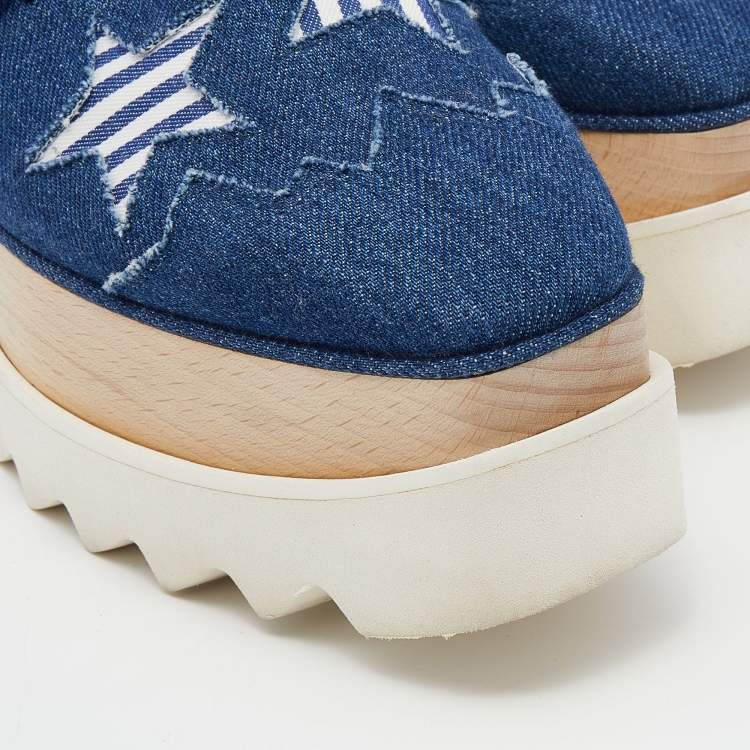 Pre Owned Stella McCartney Blue Denim Elyse Star Platform Lace Up Sneakers Size 37