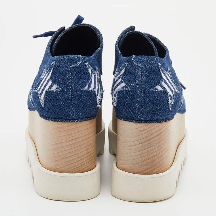 Pre Owned Stella McCartney Blue Denim Elyse Star Platform Lace Up Sneakers Size 37