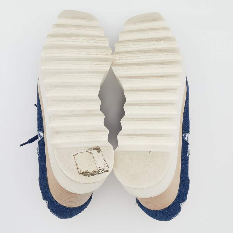 Pre Owned Stella McCartney Blue Denim Elyse Star Platform Lace Up Sneakers Size 37