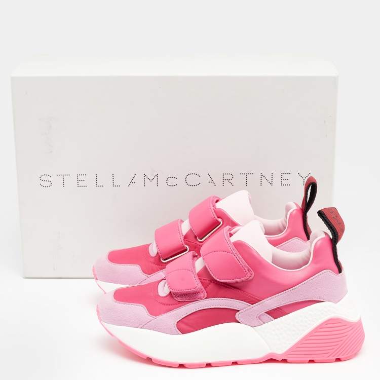 Pre Owned Stella McCartney Pink Faux Leather And Fabric Velcro Strap Eclypse Low Top Sneakers Size 37