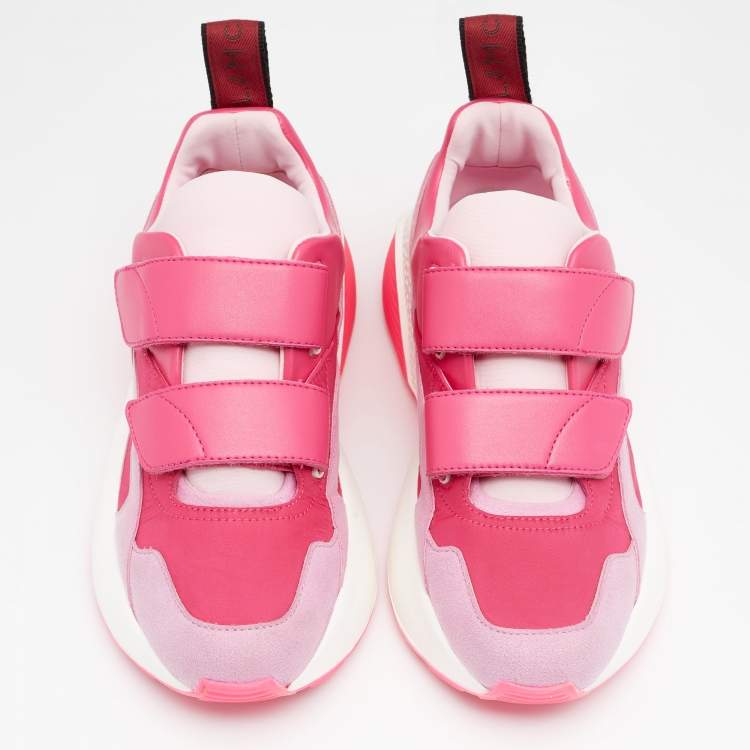 Pre Owned Stella McCartney Pink Faux Leather And Fabric Velcro Strap Eclypse Low Top Sneakers Size 37