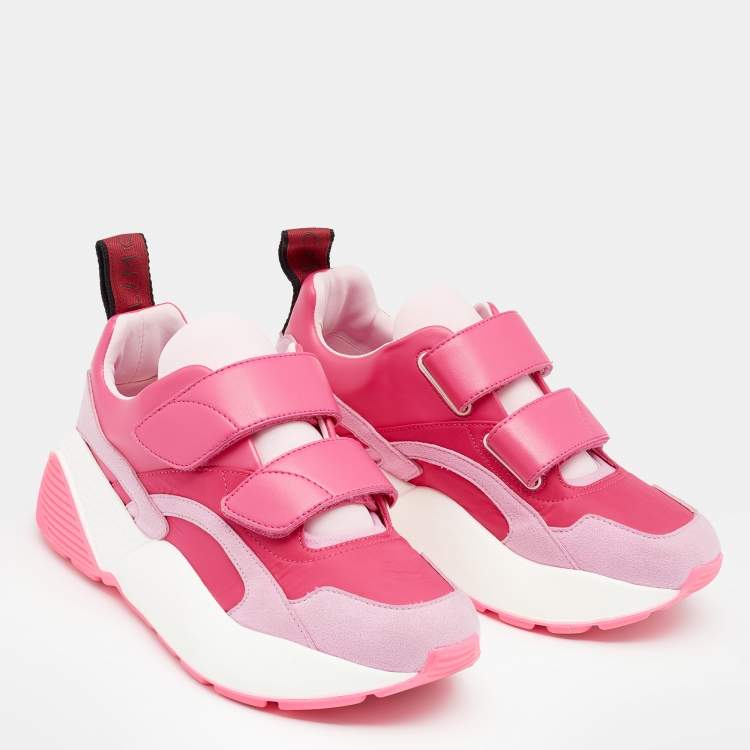 Pre Owned Stella McCartney Pink Faux Leather And Fabric Velcro Strap Eclypse Low Top Sneakers Size 37