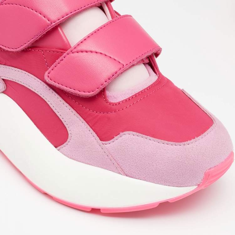 Pre Owned Stella McCartney Pink Faux Leather And Fabric Velcro Strap Eclypse Low Top Sneakers Size 37