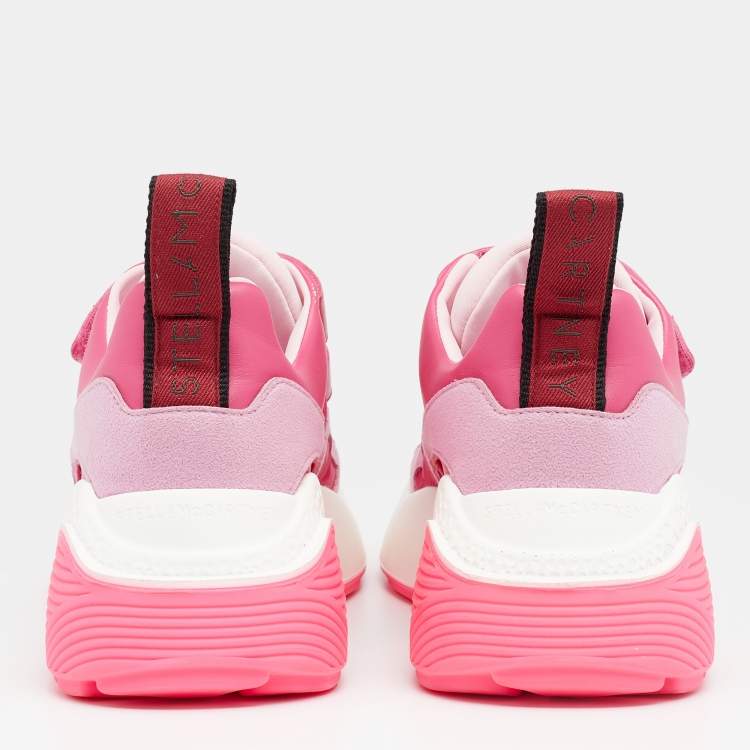 Pre Owned Stella McCartney Pink Faux Leather And Fabric Velcro Strap Eclypse Low Top Sneakers Size 37