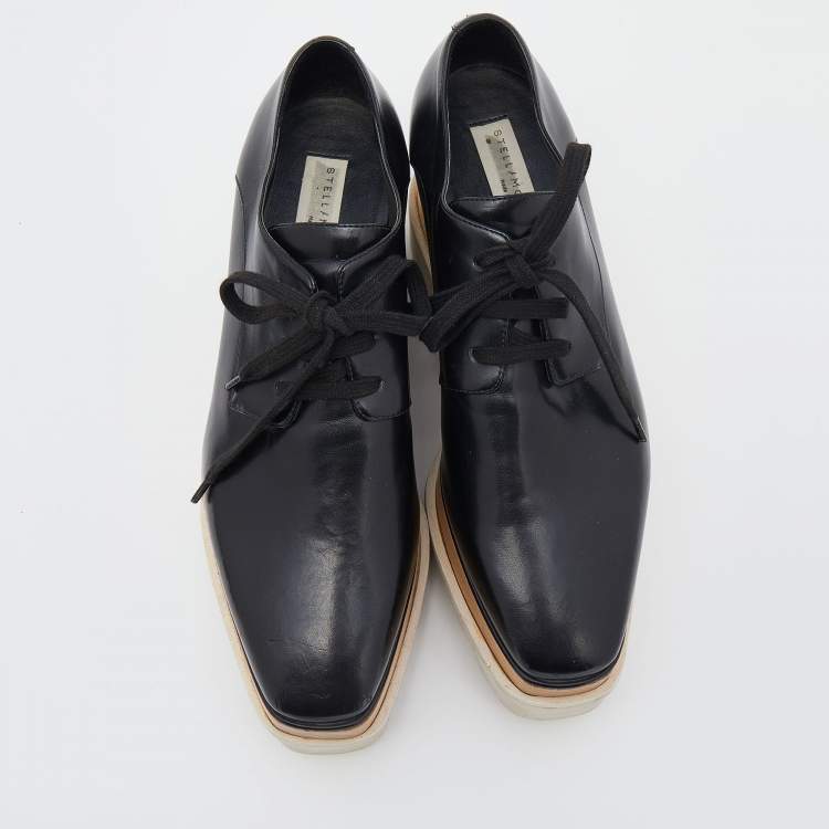 Pre Owned Stella McCartney Black Faux Leather Elyse Platform Derby Sneakers Size 36