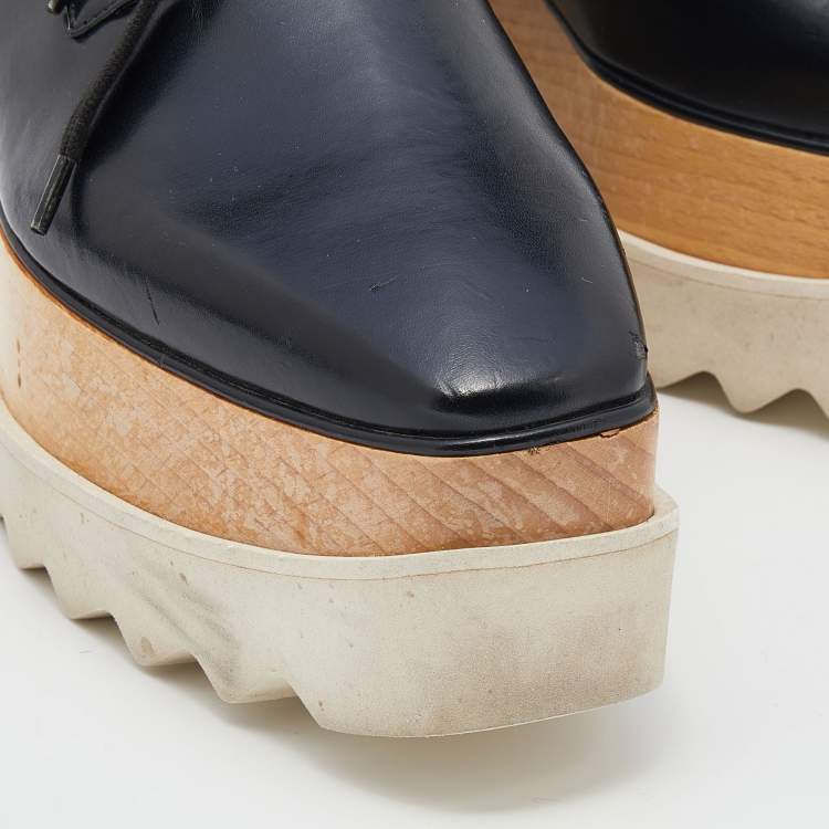Pre Owned Stella McCartney Black Faux Leather Elyse Platform Derby Sneakers Size 36