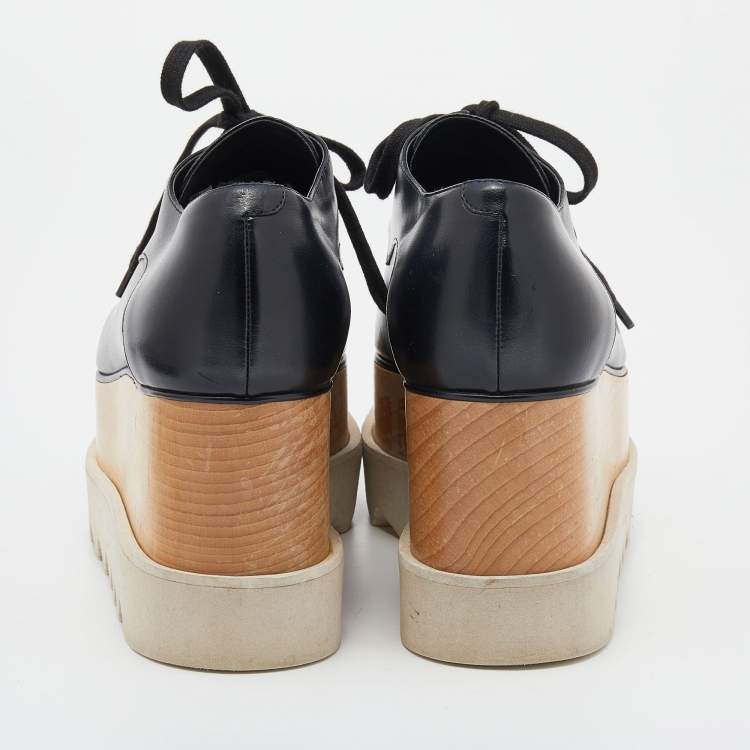Pre Owned Stella McCartney Black Faux Leather Elyse Platform Derby Sneakers Size 36