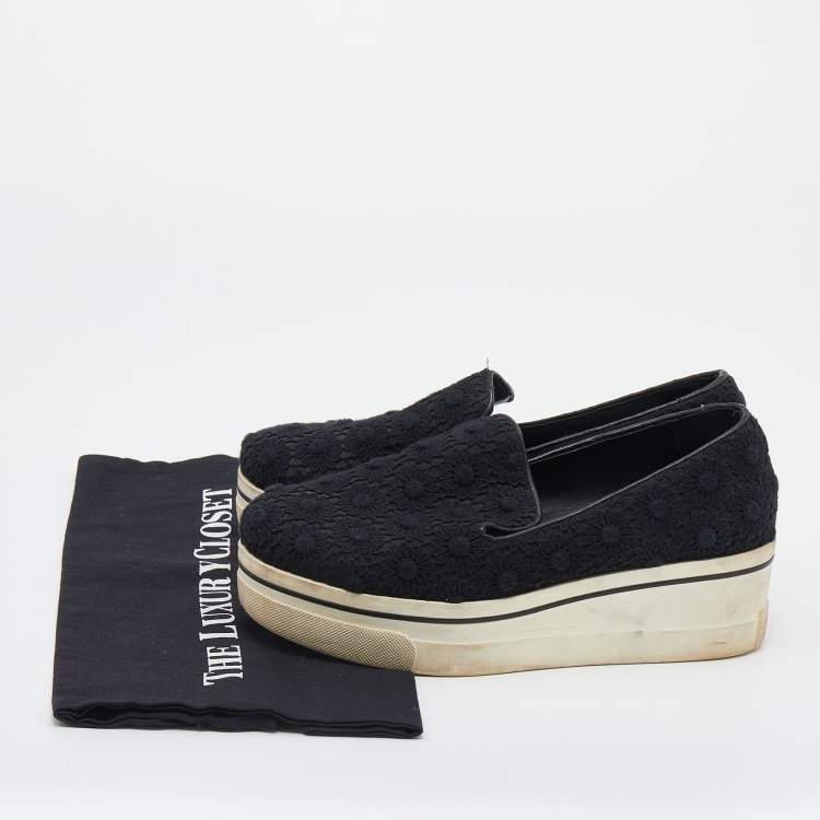 Pre Owned Stella McCartney Black Crochet And Canvas Platform Slip On Sneakers Size 38