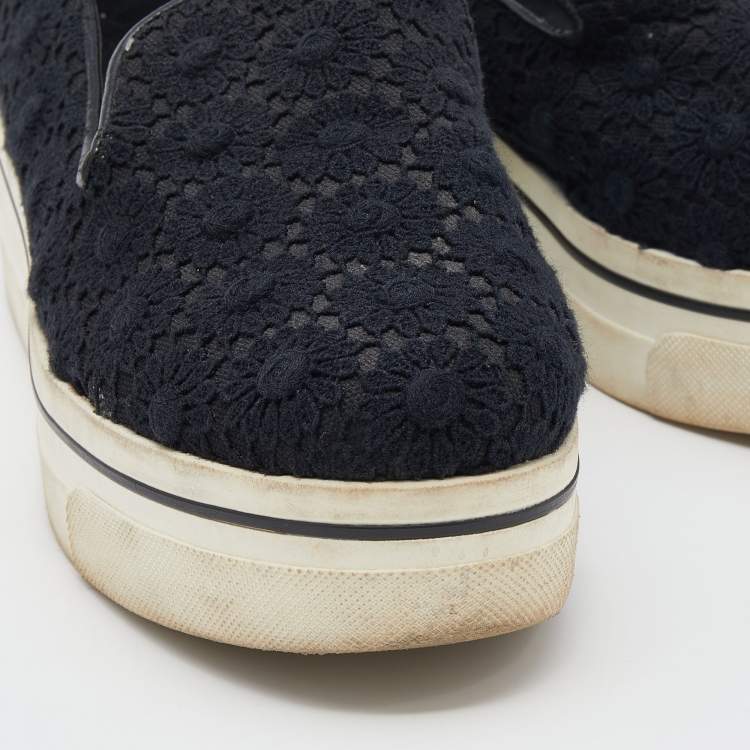 Pre Owned Stella McCartney Black Crochet And Canvas Platform Slip On Sneakers Size 38