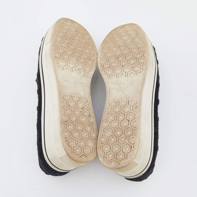 Pre Owned Stella McCartney Black Crochet And Canvas Platform Slip On Sneakers Size 38