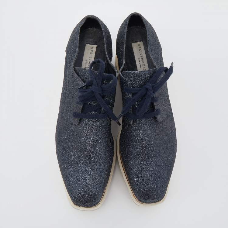Pre Owned Stella McCartney Metallic Glitter Elyse Platform Derby Sneakers Size 38