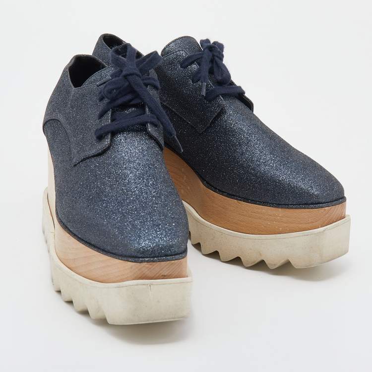 Pre Owned Stella McCartney Metallic Glitter Elyse Platform Derby Sneakers Size 38