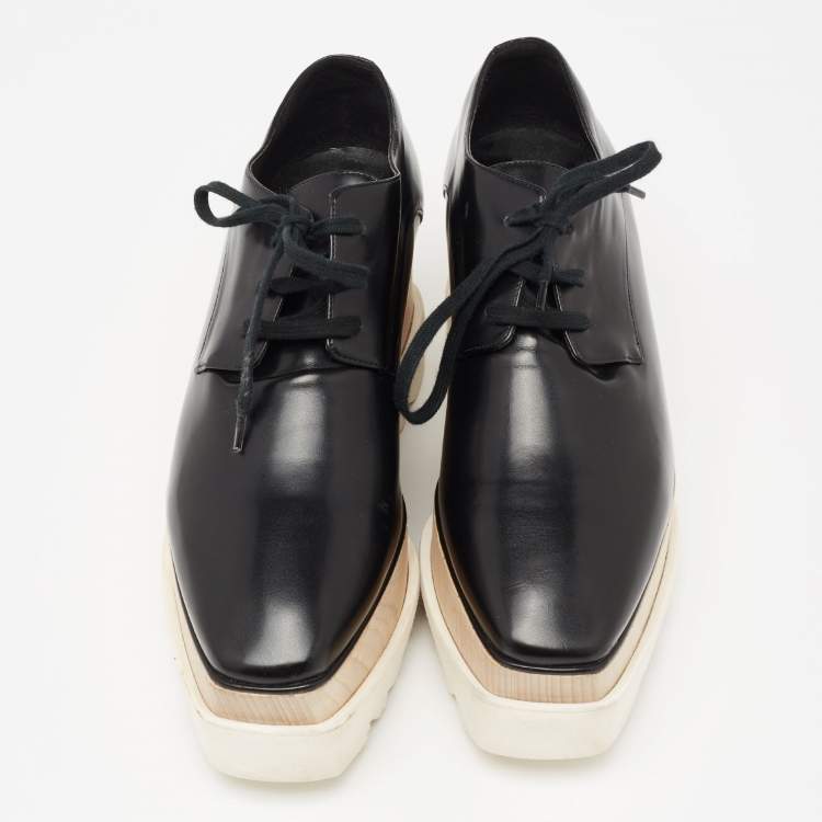 Pre Owned Stella McCartney Black Faux Leather  Elyse Platform Wedge Sneakers Size 39
