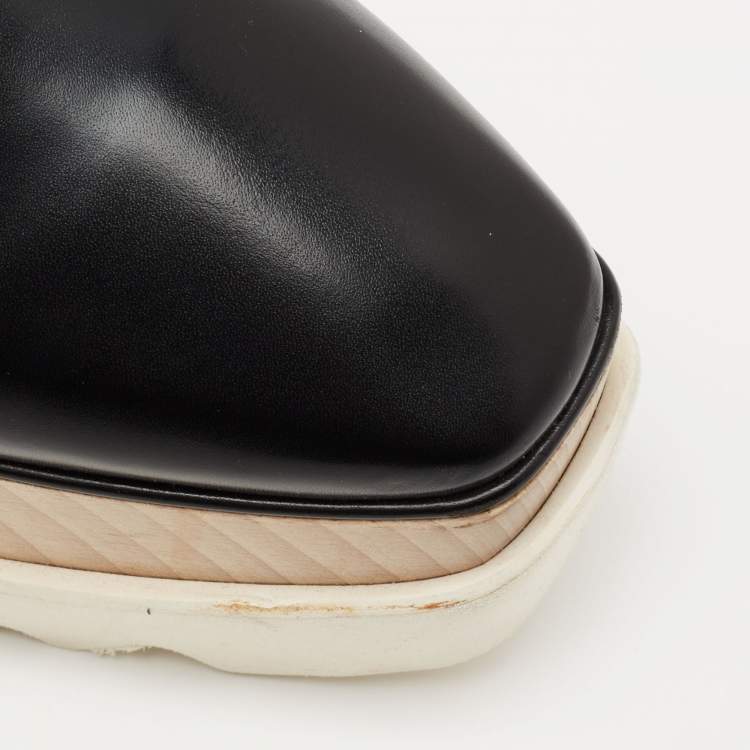 Pre Owned Stella McCartney Black Faux Leather  Elyse Platform Wedge Sneakers Size 39