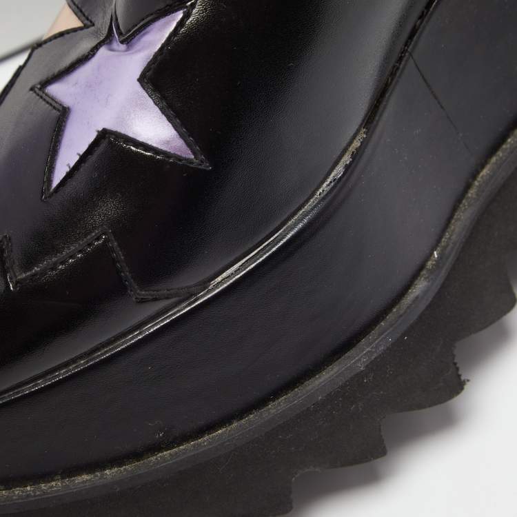 مملوكة مسبقًا Stella McCartney Black Faux Leather Elyse Star Platform Lace Up Sneakers Size 37