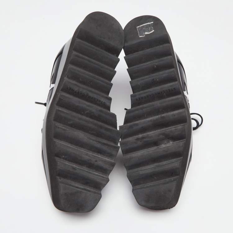 مملوكة مسبقًا Stella McCartney Black Faux Leather Elyse Star Platform Lace Up Sneakers Size 37