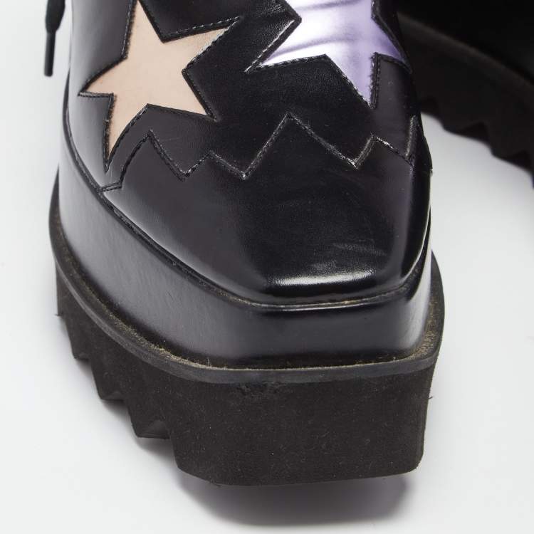 مملوكة مسبقًا Stella McCartney Black Faux Leather Elyse Star Platform Lace Up Sneakers Size 37