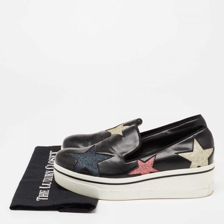 Pre Owned Stella McCartney Black Faux Leather Binx Star Slip On Platform Sneakers Size 40
