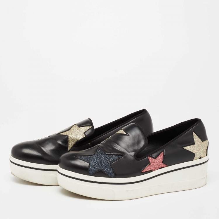 Pre Owned Stella McCartney Black Faux Leather Binx Star Slip On Platform Sneakers Size 40