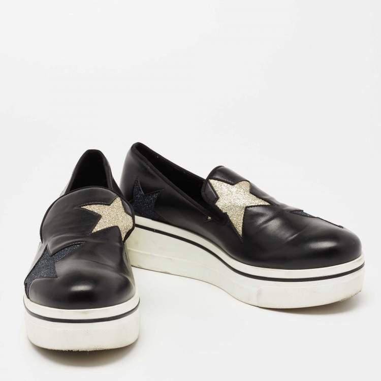 Pre Owned Stella McCartney Black Faux Leather Binx Star Slip On Platform Sneakers Size 40