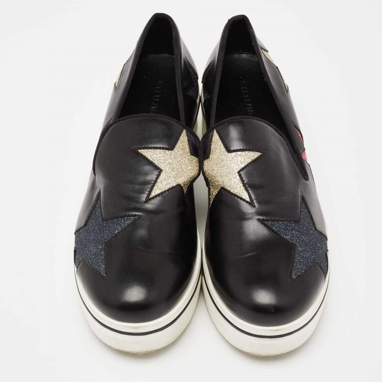 Pre Owned Stella McCartney Black Faux Leather Binx Star Slip On Platform Sneakers Size 40