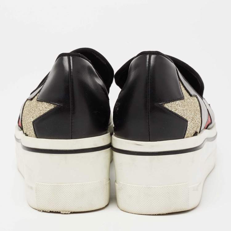 Pre Owned Stella McCartney Black Faux Leather Binx Star Slip On Platform Sneakers Size 40