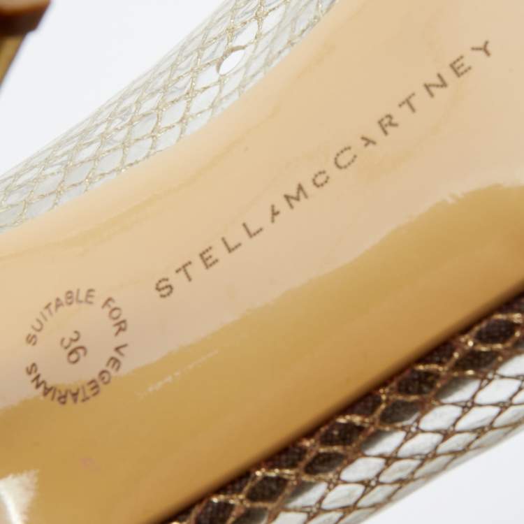 Pre Owned Stella McCartney Grey/Gold Canvas and PVC Peep Toe Pumps Size 36