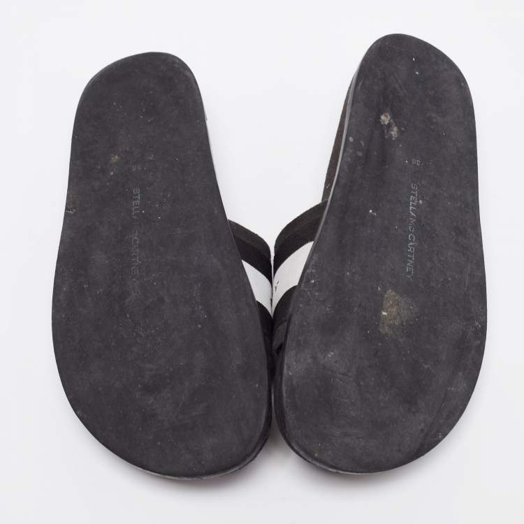 Pre Owned Stella McCartney Black/White  Faux Suede And Canvas Logo Slide Slippers Size 36