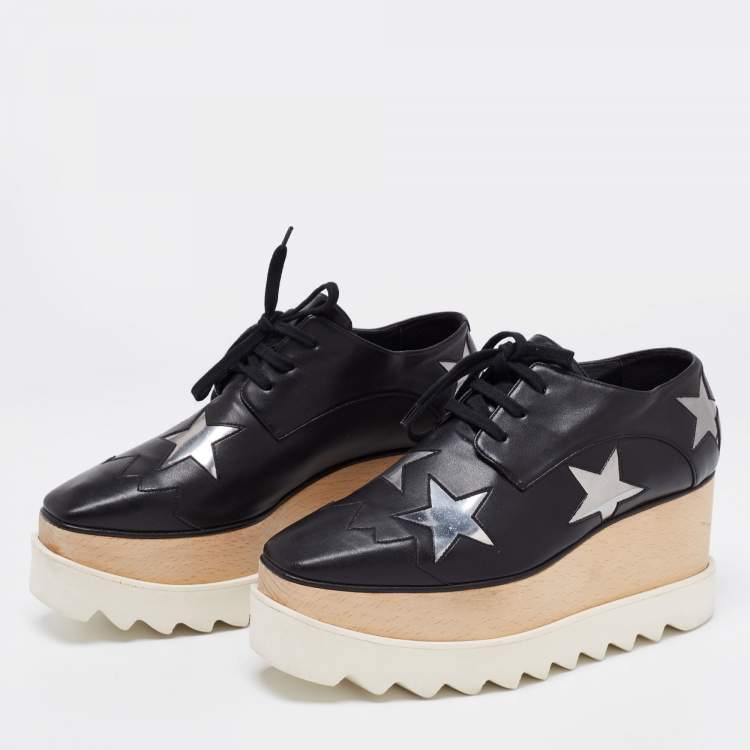 Pre Owned Stella McCartney Black Faux Leather Elyse Star Platform Derby Size 36