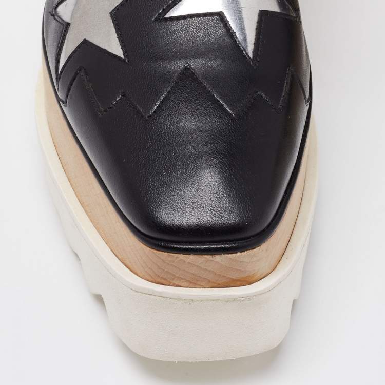 Pre Owned Stella McCartney Black Faux Leather Elyse Star Platform Derby Size 36