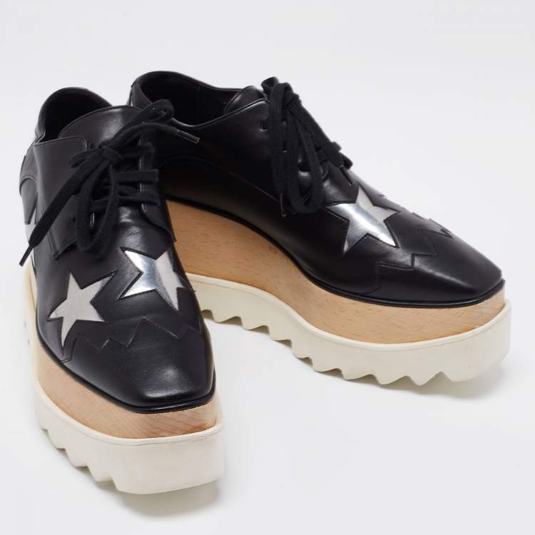 Pre Owned Stella McCartney Black Faux Leather Elyse Star Platform Derby Size 36