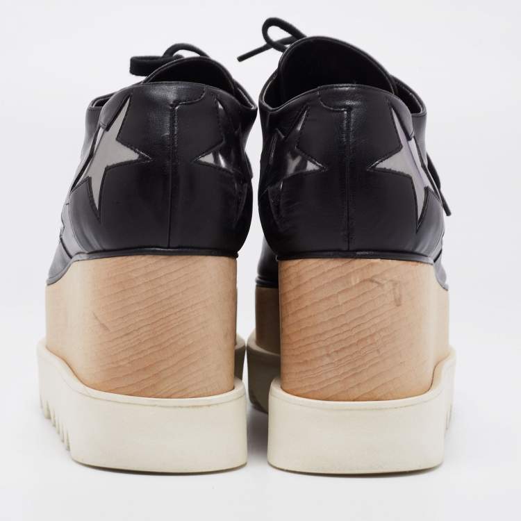 Pre Owned Stella McCartney Black Faux Leather Elyse Star Platform Derby Size 36