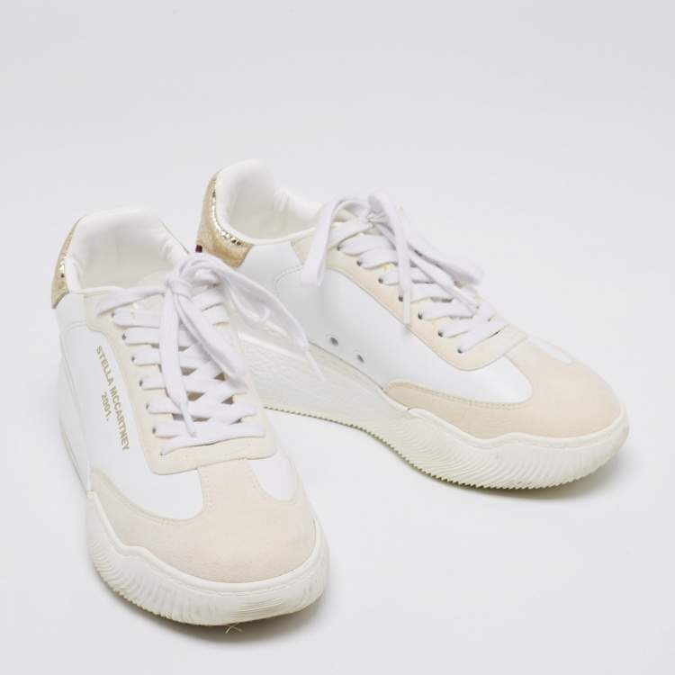 Pre Owned Stella McCartney Tricolor Faux Leather  And  Faux Suede Loop Raised  Low Top Sneakers Size 36