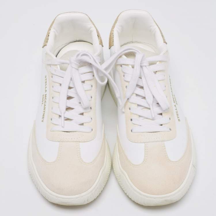 Pre Owned Stella McCartney Tricolor Faux Leather  And  Faux Suede Loop Raised  Low Top Sneakers Size 36