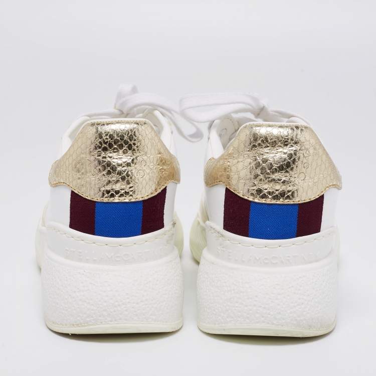 Pre Owned Stella McCartney Tricolor Faux Leather  And  Faux Suede Loop Raised  Low Top Sneakers Size 36