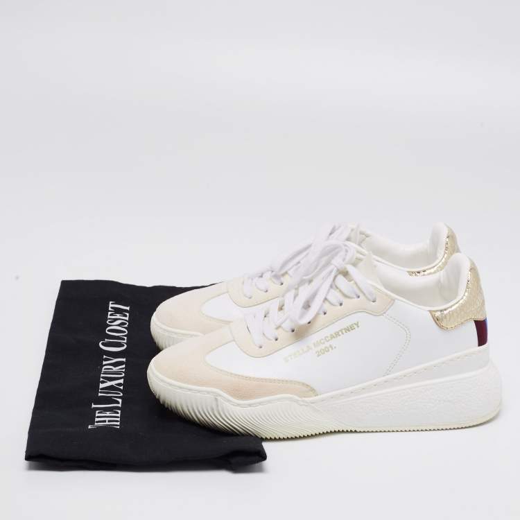 Pre Owned Stella McCartney Tricolor Faux Leather  And  Faux Suede Loop Raised  Low Top Sneakers Size 36