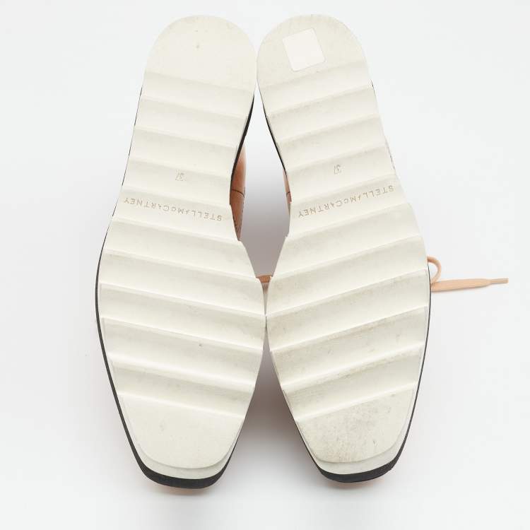 Pre Owned Stella McCartney Metallic Gold  Faux Perforated Leather Elyse Star Platform Derby Size 37