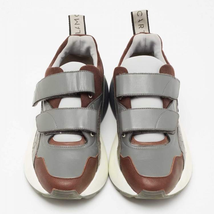Pre Owned Stella McCartney Multicolor Faux Suede/Croc Embossed Leather Eclypse Velcro Strap Sneakers Size 40