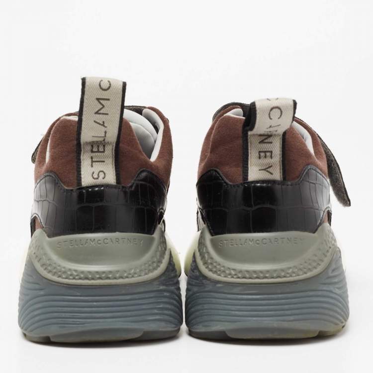 Pre Owned Stella McCartney Multicolor Faux Suede/Croc Embossed Leather Eclypse Velcro Strap Sneakers Size 40