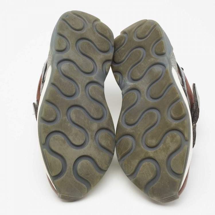 Pre Owned Stella McCartney Multicolor Faux Suede/Croc Embossed Leather Eclypse Velcro Strap Sneakers Size 40