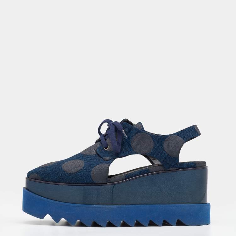 Pre Owned Stella McCartney Blue Canvas Elyse Cut-Out Platform Derby Sneakers Size 37