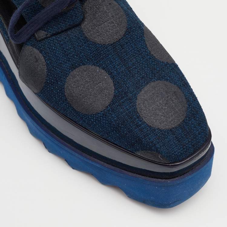 Pre Owned Stella McCartney Blue Canvas Elyse Cut-Out Platform Derby Sneakers Size 37
