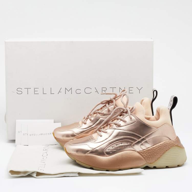Pre Owned Stella McCartney Metallic Rose Gold Faux Leather Eclypse Sneakers Size 37