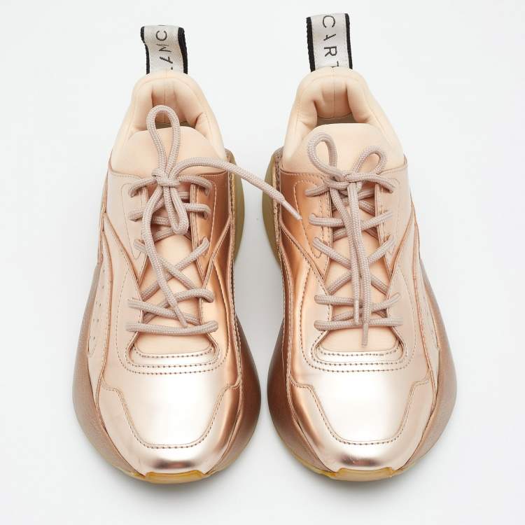 Pre Owned Stella McCartney Metallic Rose Gold Faux Leather Eclypse Sneakers Size 37
