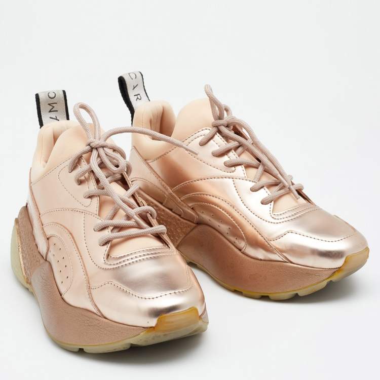 Pre Owned Stella McCartney Metallic Rose Gold Faux Leather Eclypse Sneakers Size 37