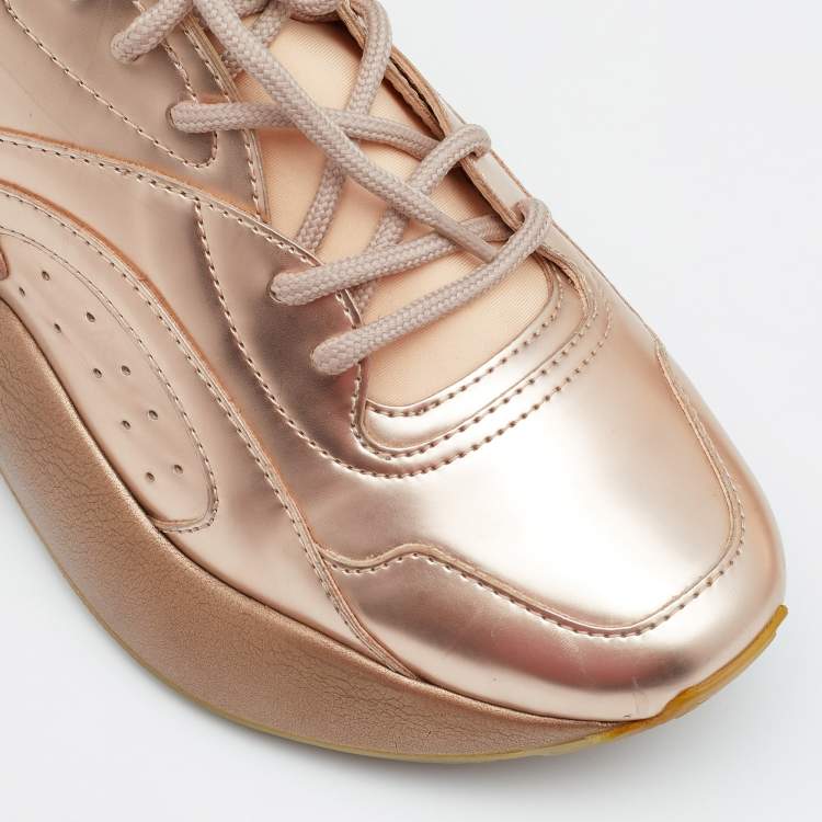 Pre Owned Stella McCartney Metallic Rose Gold Faux Leather Eclypse Sneakers Size 37