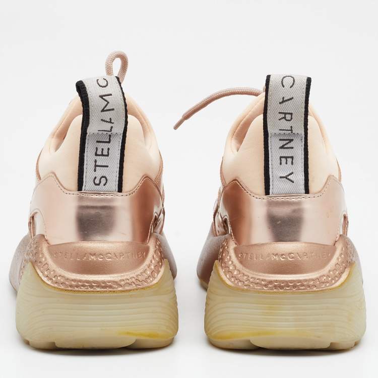 Pre Owned Stella McCartney Metallic Rose Gold Faux Leather Eclypse Sneakers Size 37